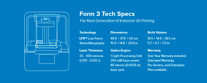مشخصات فنی پرینتر سه بعدی فرم ۳ form 3 formlabs specs